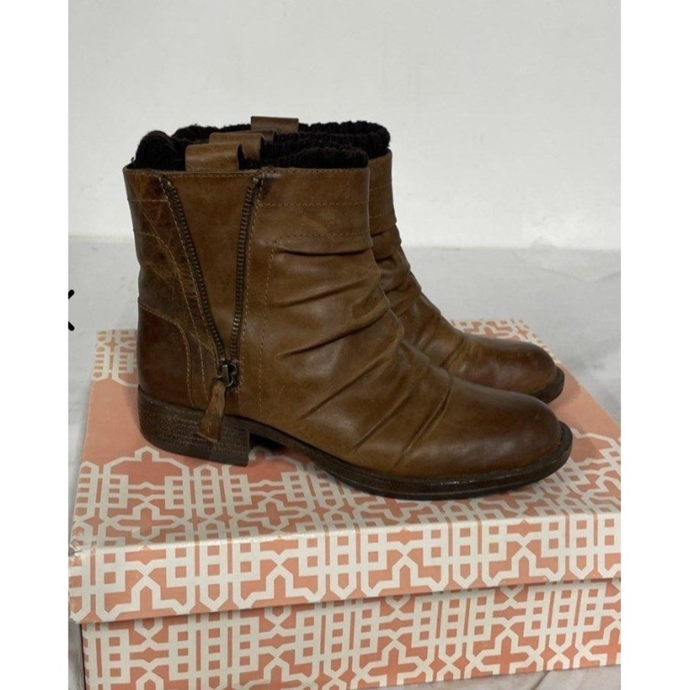 GB Girls Brown Leather Ruched Ankle Boots Sweater Collar 7.5M